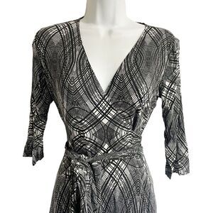 Carla Mink Made In Portland Black White Dress V Neck Women Small